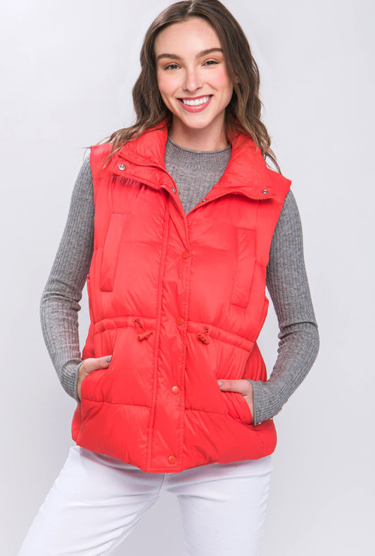 Zip Up Puffer Vest (Tomato)