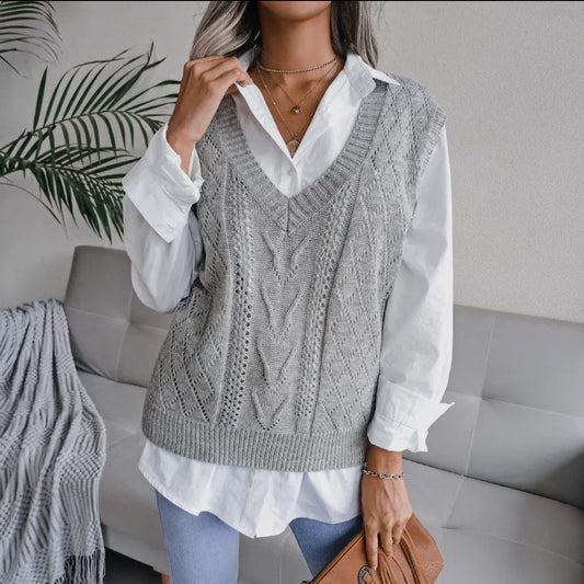 Grey Solid Sweater Vest