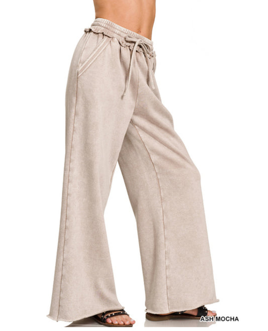 Ash Mocha Fleece Wide Leg Sweatpants