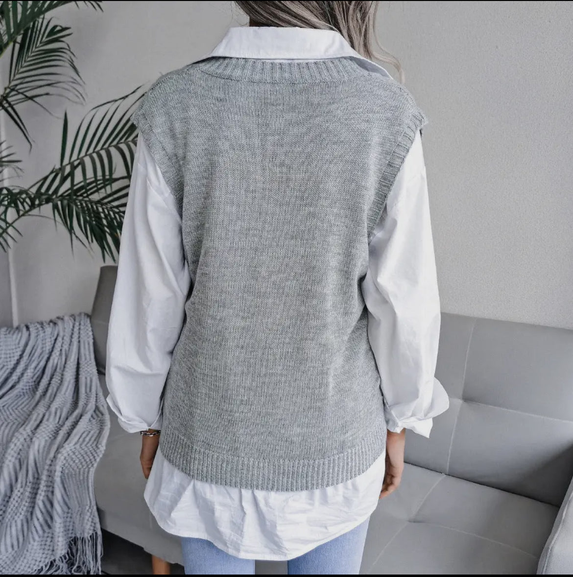 Grey Solid Sweater Vest