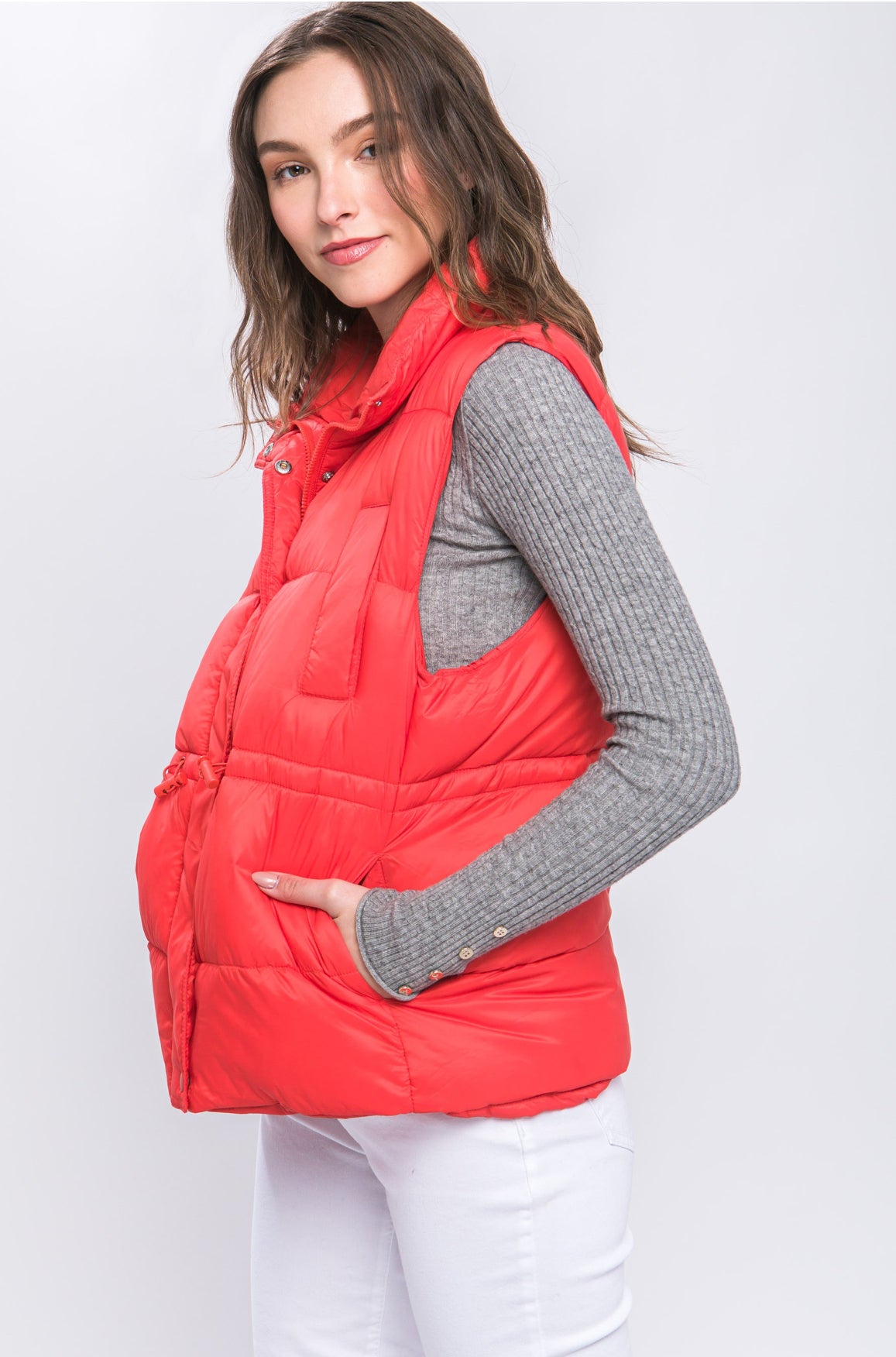 Zip Up Puffer Vest (Tomato)